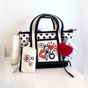 Betty Boop Polka Dot Canvas Mini Tote Bag with Charms